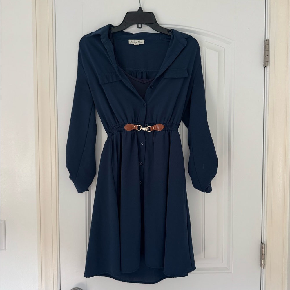 H&M Blue Bishop Sleeve Sailor Collar Dress
